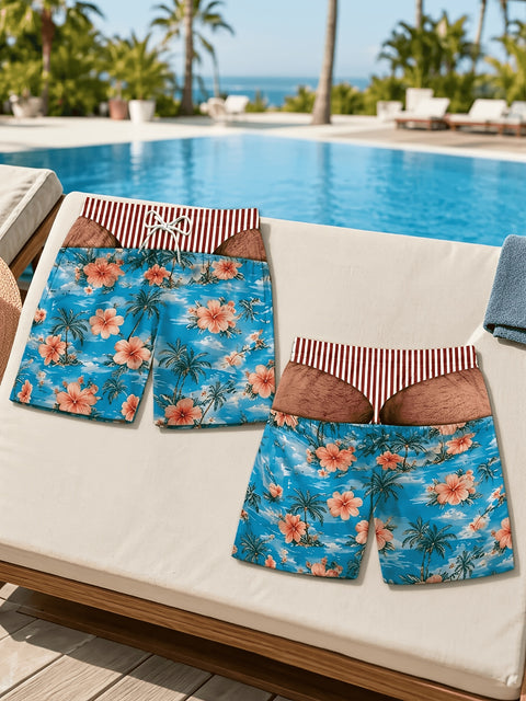 Hawaiimotivet framifrån och bakifrån vid poolen